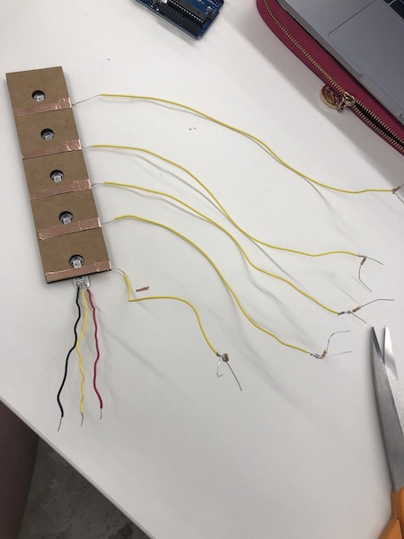LED strip light prototype on cardboard